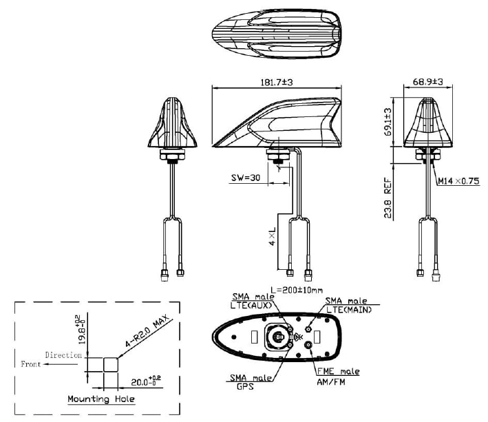 Abracon AECS1806D07Z 2xLTE MIMO + GNSS + AM/FM Antenna